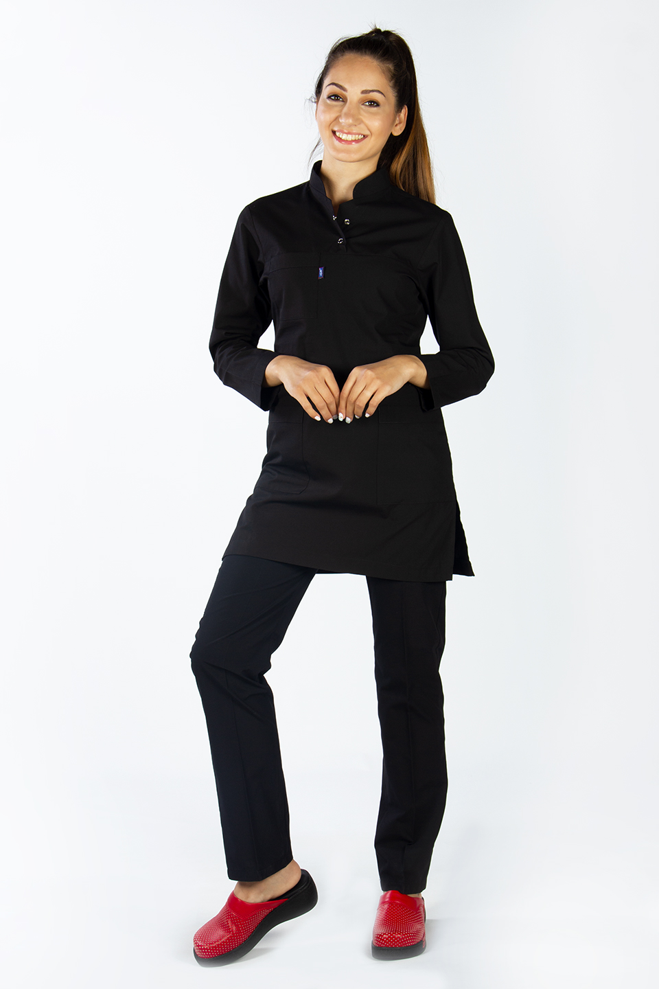 Siyah Uzun Kollu Hakim Yaka Hemşire Forması 