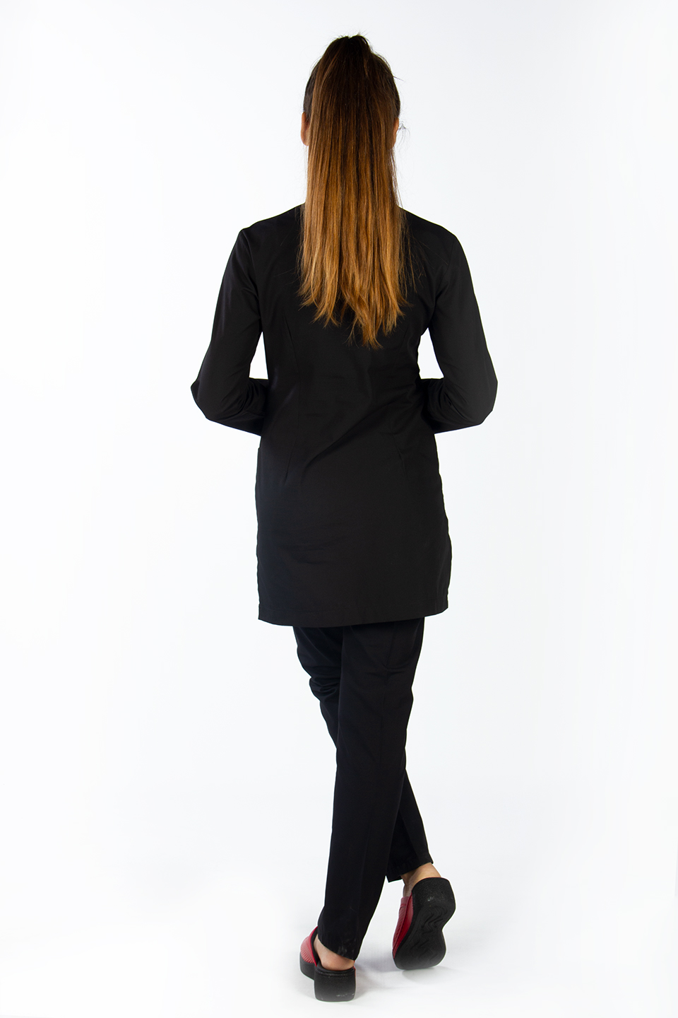 Siyah Uzun Kollu Hakim Yaka Hemşire Forması 