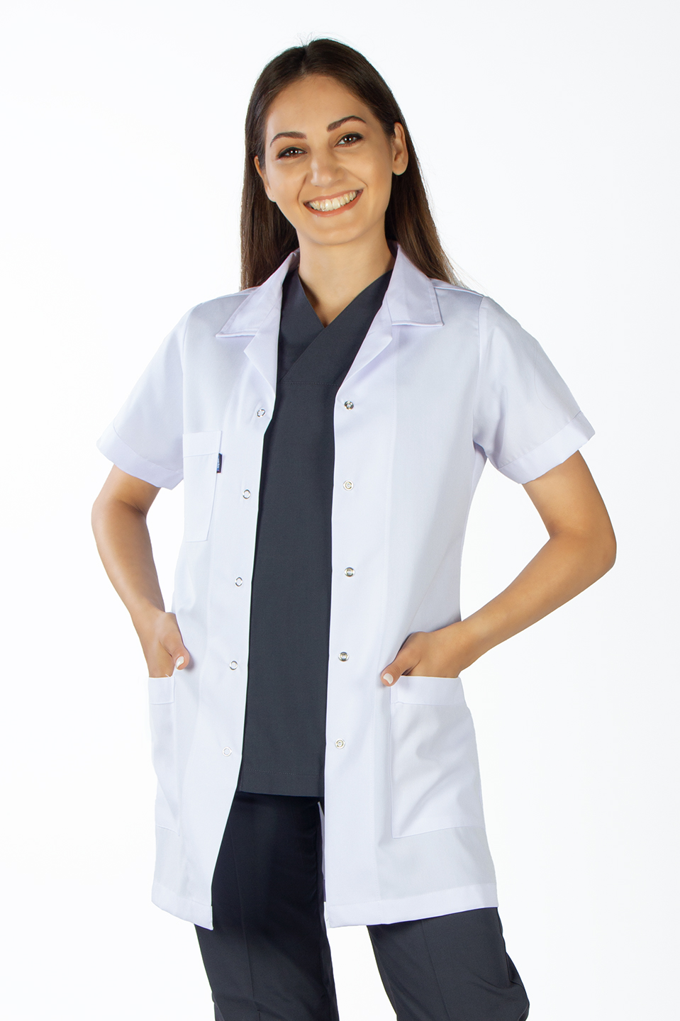 Beyaz Tunik Boy, Kısa Kol, Klasik Yaka, Doktor Önlüğü 