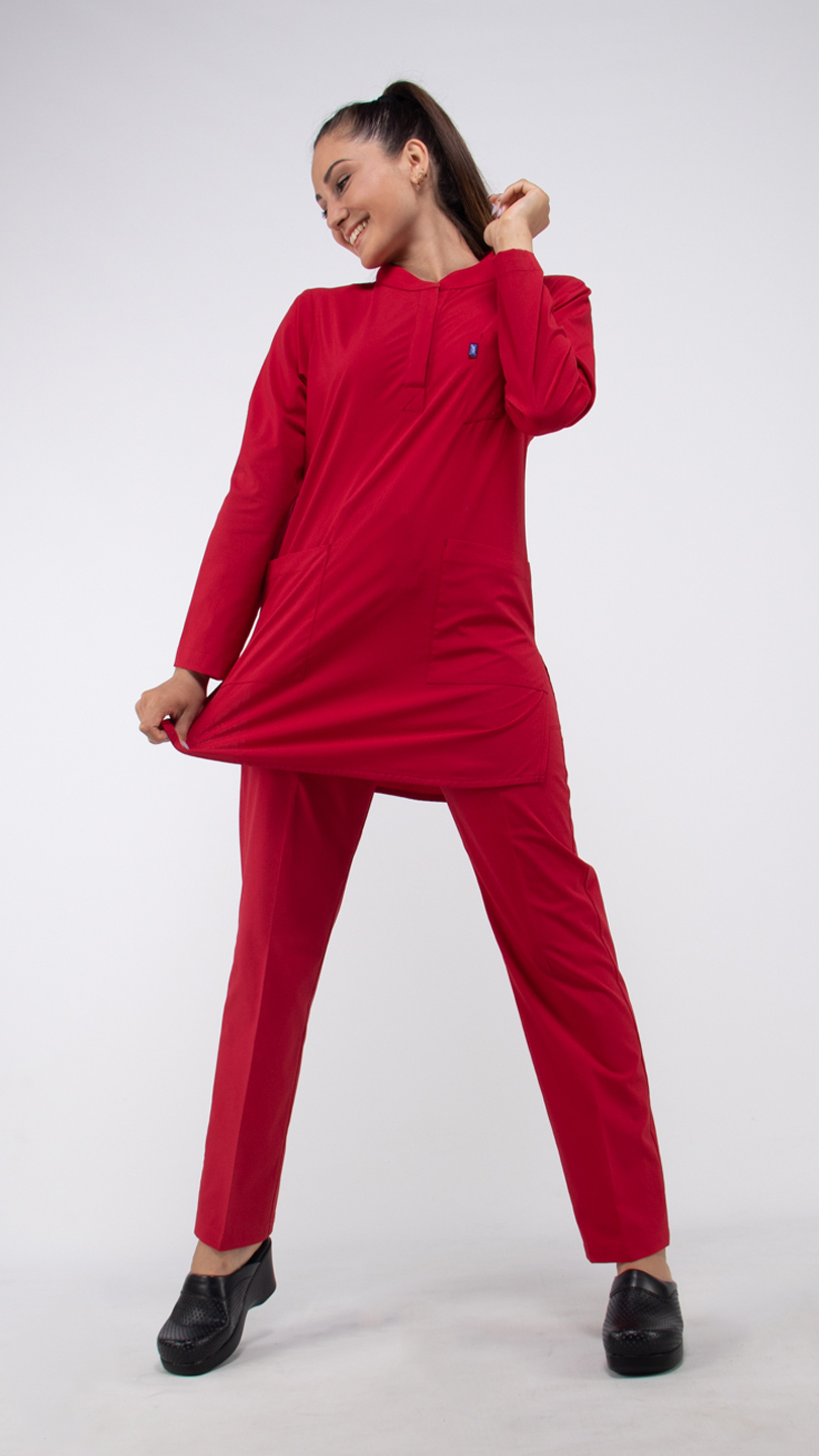 Likralı Uzun Kol Hakim Yaka Hemşire Forması