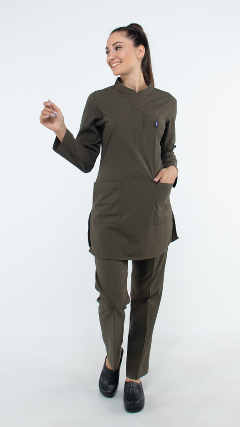 Likralı Uzun Kol Hakim Yaka Hemşire Forması