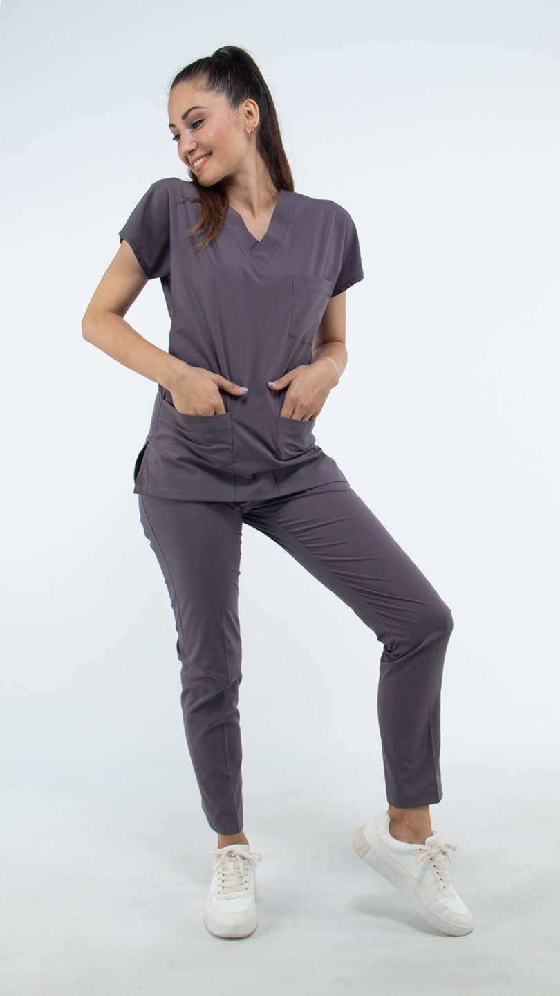 Puslu Gri U-Flex Likralı Cerrahi Takım