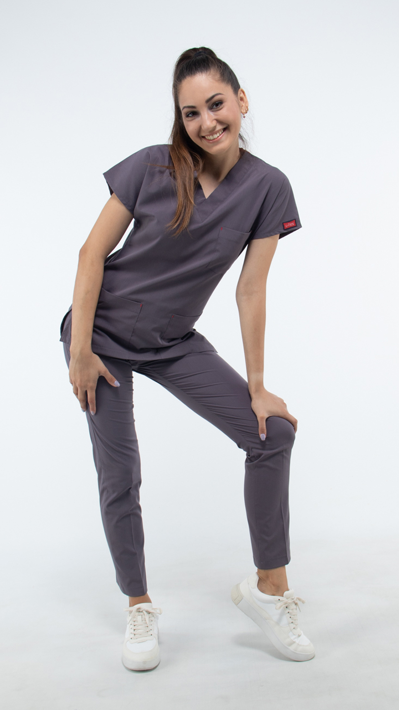 Puslu Gri U-Flex Likralı Cerrahi Takım