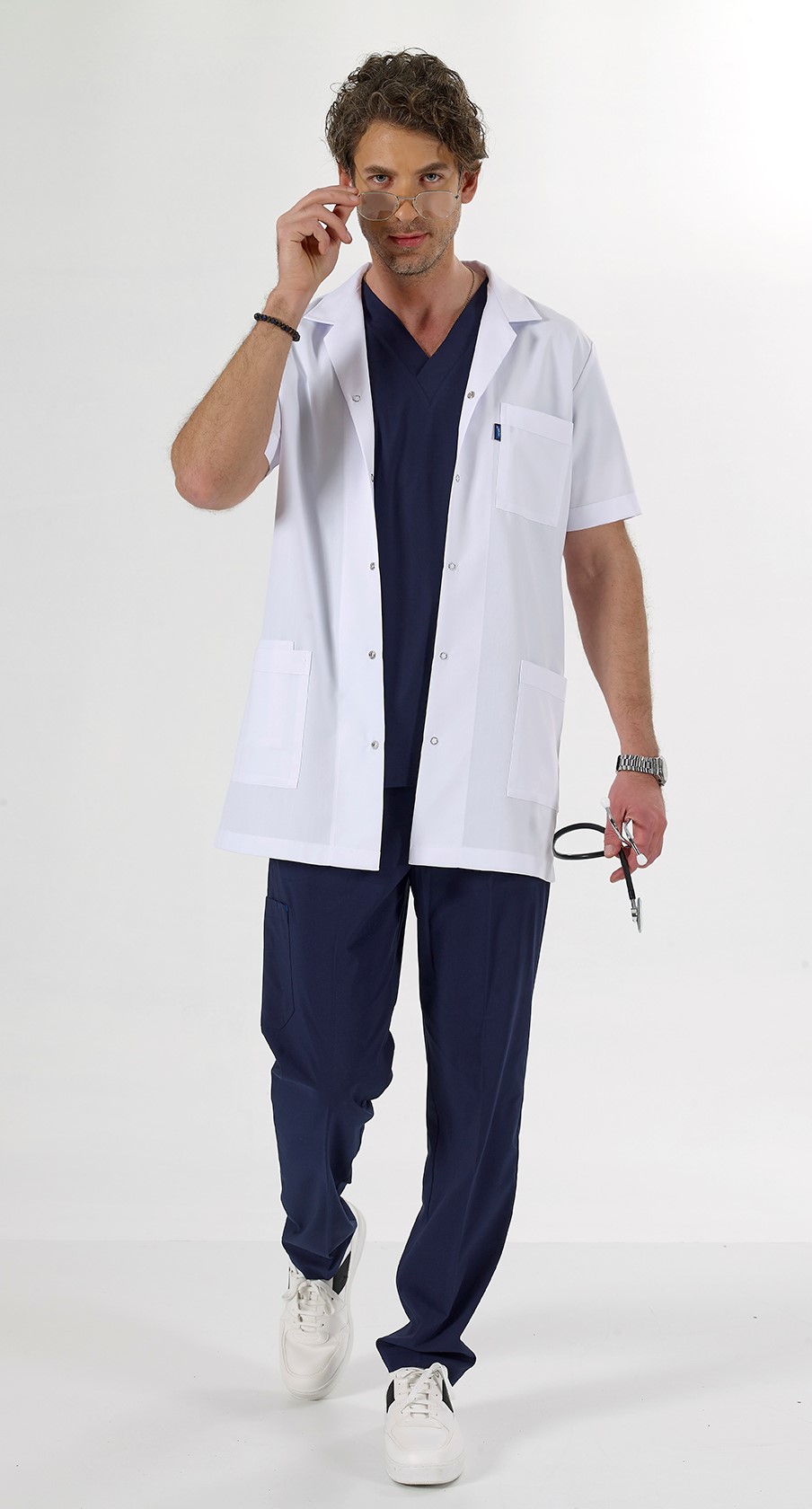 Beyaz Ara Boy, Kısa Kol, Klasik Yaka, Doktor Önlüğü 