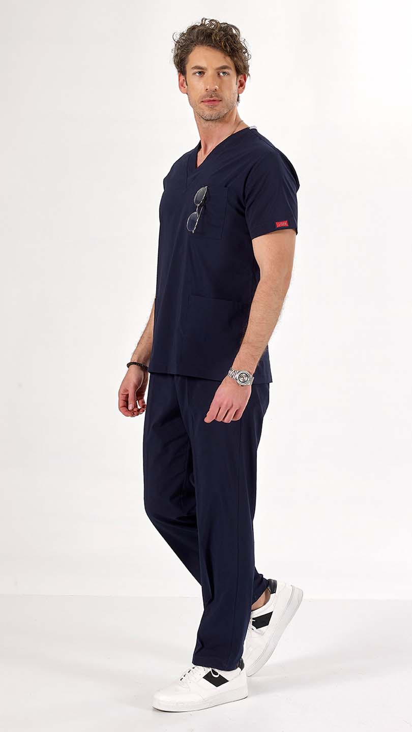 Lacivert U-Flex Likralı Scrubs Takım