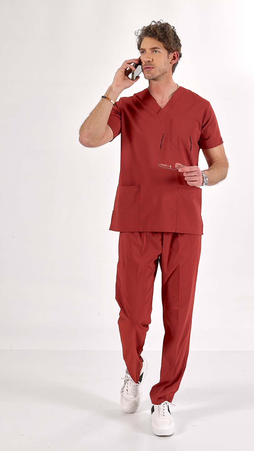 Yanık Turuncu U-Flex Likralı Scrubs Takım