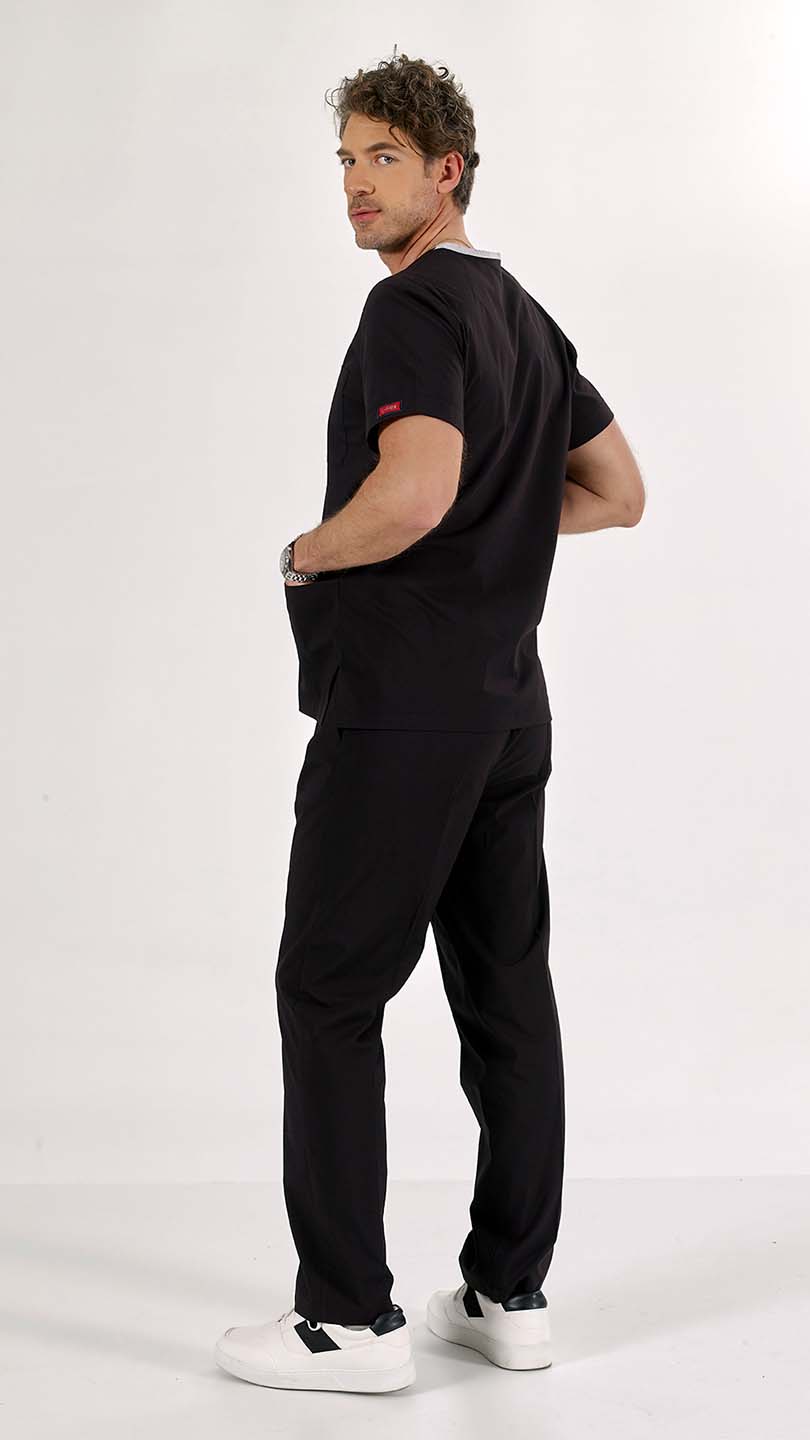 Siyah U-Flex Likralı Scrubs Takım