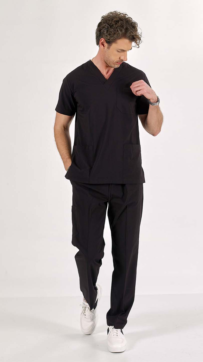 Siyah U-Flex Likralı Scrubs Takım