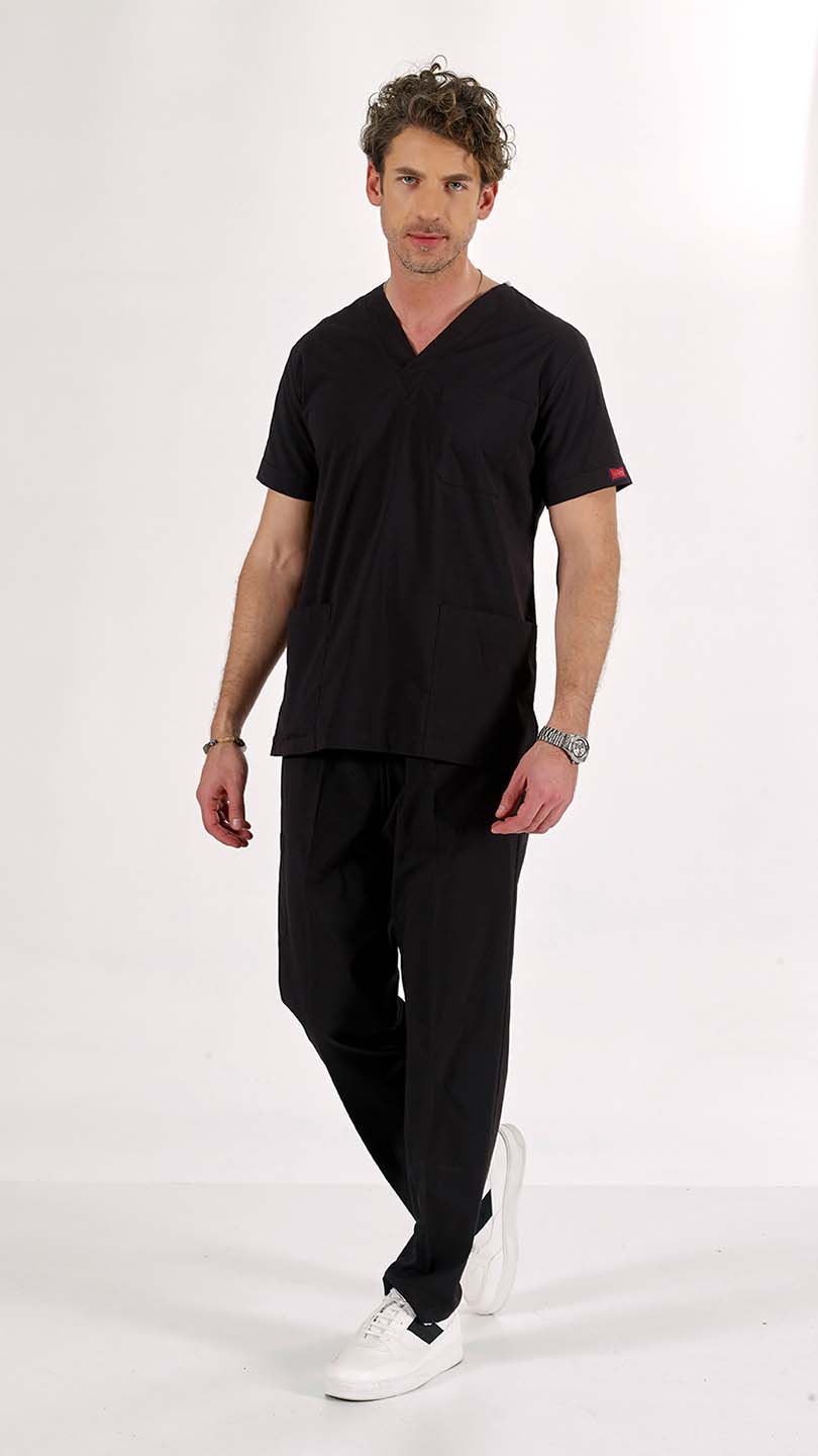 Siyah U-Flex Likralı Scrubs Takım
