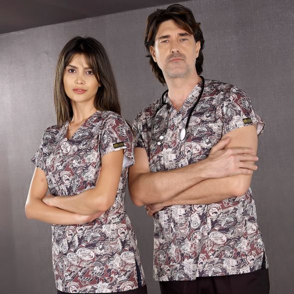 Maceracı Tek Üst Likralı Desenli Greys Forma (%100 Cotton Likra Kumaş)