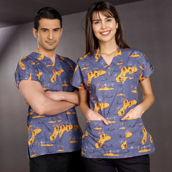 Turuncu Ada Tek Üst Desenli Greys (Cotton Kumaş)